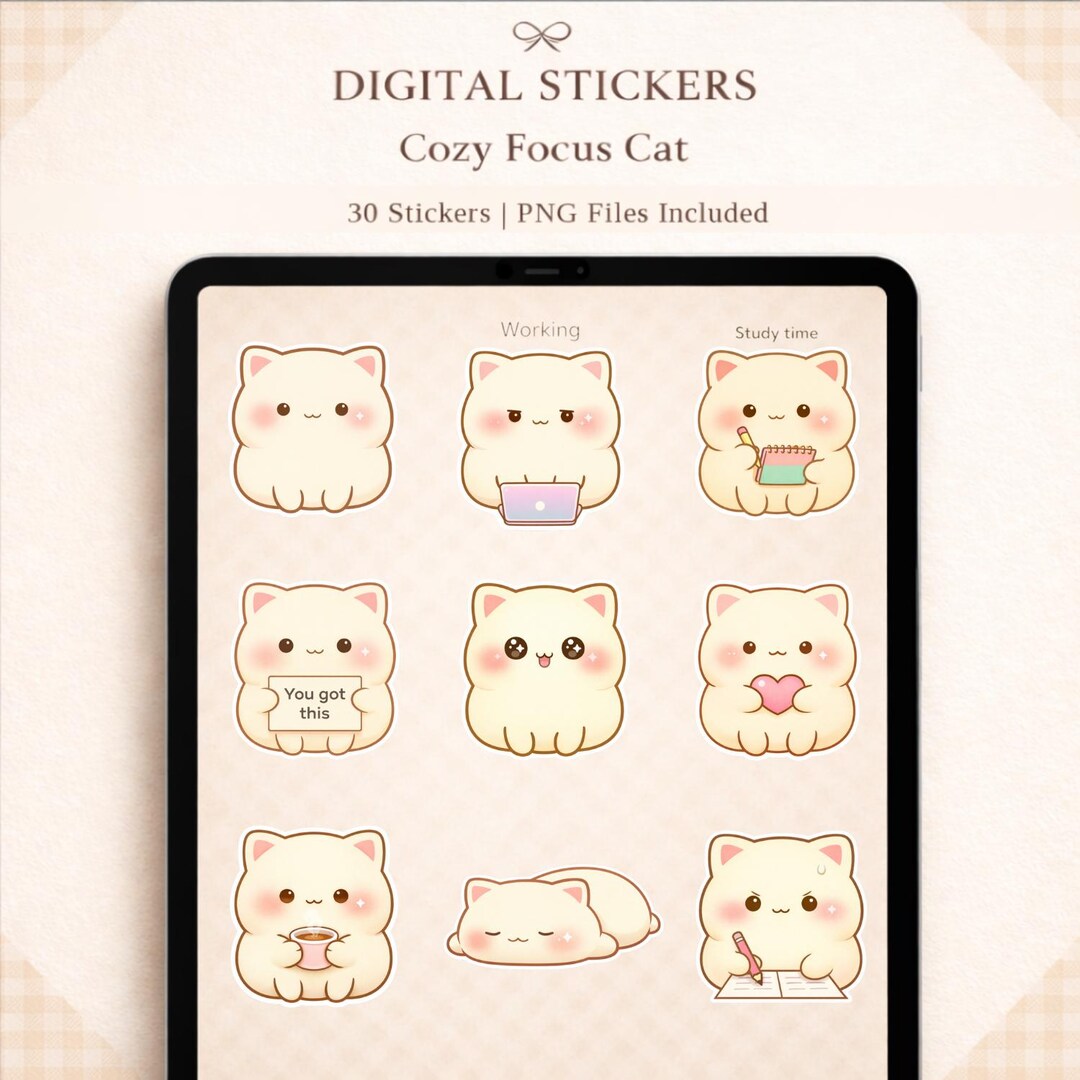 Cat Sticker For Ios 30 Cute Cat Digital Stickers for iPad Planner | Kawaii PNG for ...