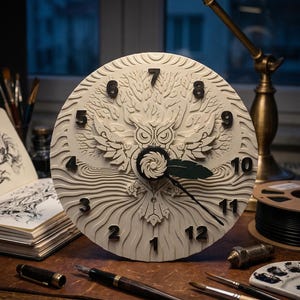 It's 7 Owl'Clock - Unique Design & Hand-Painted - Leaf Hour Hand, Spiral Second Hand - Creative Studio Decor Gift