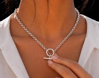 Collana a catena Rolo spessa in argento sterling 925 / Collana con chiusura a moschettone da 3 mm, gioiello minimalista per tutti i giorni