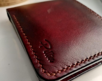 Handmade Full Grain Leather Wallet for Men | Minimalist Bifold Wallet | Vintage Burgundy Leather Wallet | Slim Leather Wallet | Gift for Him