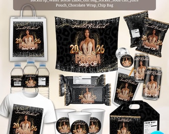 Prom Send Off Treat Packaging, Prom Template Bundle, Pink & Silver Prom Send Off Treats, Canva Party Bundle, Custom Water Labels, Chip Bag