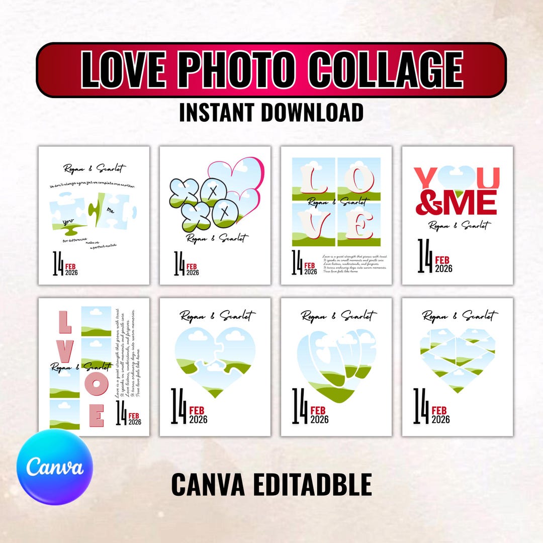 Canva Heart Photo Collage Editable Template, Valentine's Day Heart ...