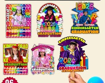 06 Modello di ventaglio per la laurea della scuola materna/asilo, pagaia di laurea modificabile su Canva, laurea dei bambini della classe del 2026, bomboniera, disegni di ventagli stampabili