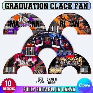10 Graduation Clack Fan Design Canva Editable Template, Fully Editable In canva Grad Fan 26"X13" 25"X13" Chinese Fan Design, Drag&Drop Temp