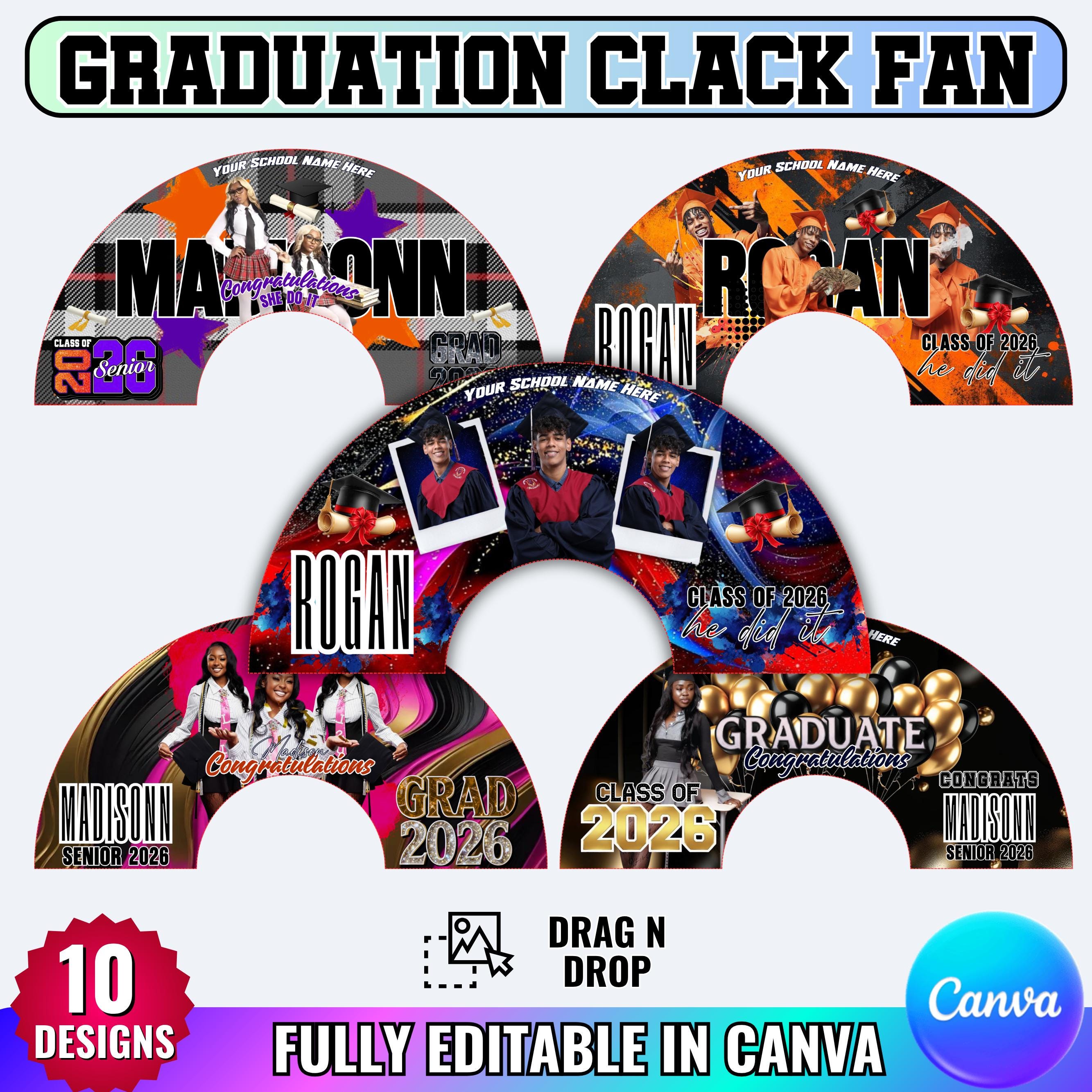 Graduation Clacking Fan 10 Graduation Clack Fan Design Canva Editable Template, Fully Editable ...