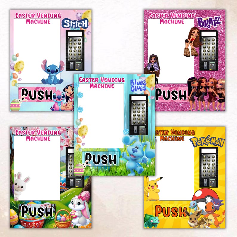 Editable Easter Vending Machine Template,DIY Printable Canva Designs Digital Download,Kids cartoon Characters Easter Party Activity Display
