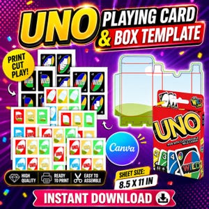 Anpassad UNO-spelkortsmall med UNO BOX-mall Canva Redigerbar, Personliga Uno-spelkort, Foto-Uno-kort, Anpassningsbart Partyspel
