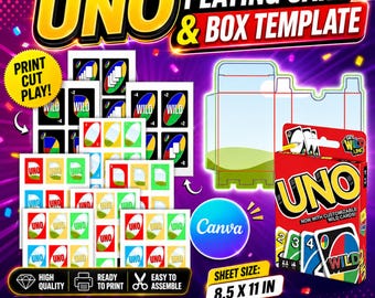 Modèle de carte à jouer UNO personnalisé avec boîte UNO Modèle Canva éditable, cartes de jeu Uno personnalisées, cartes photo Uno, jeu de société personnalisable