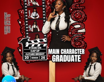 Graduation Fan 2026 Design, Editable Canva Template, Lights, Camera, Graduate