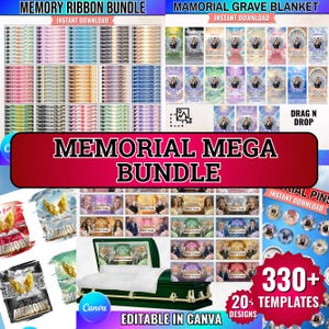 In Loving Memory Canva Template Mega Bundle, Memorial T Shirt Editable Designs, Funeral All Over,Ribbon,blanket,Pin Button, Memorial Program