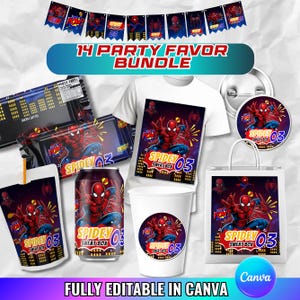 Printable Spider Man Birthday Party Favors, Labels, Stickers, Decor, Chip bag, Water bottle label, Chocolate Wrapper, Caprisun Label, Canva