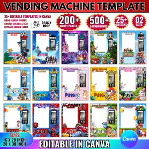 Editable Easter Vending Machine Template,DIY Printable Canva Designs Digital Download,Kids cartoon Characters Easter Party Activity Display