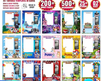 Editable Easter Vending Machine Template,DIY Printable Canva Designs Digital Download,Kids cartoon Characters Easter Party Activity Display