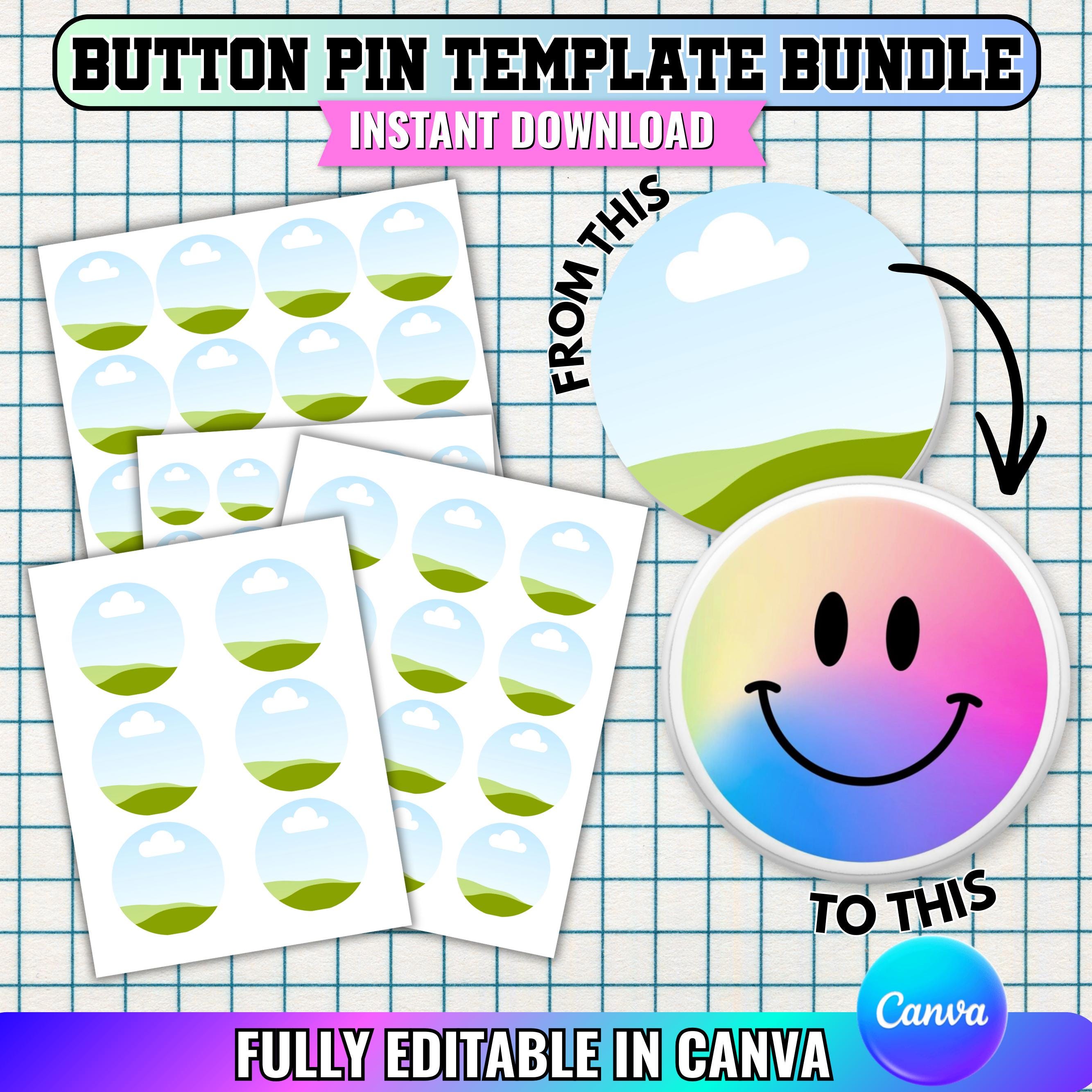Button Pin Template Bundle Editable Canva Frame Sublimation 2 3.5 1.75 ...