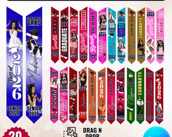 15x Graduation Stole Canva Editable Template Bundle, Graduation Sash Sublimation 2026, Personalized Graduate Design & Stole Layouts