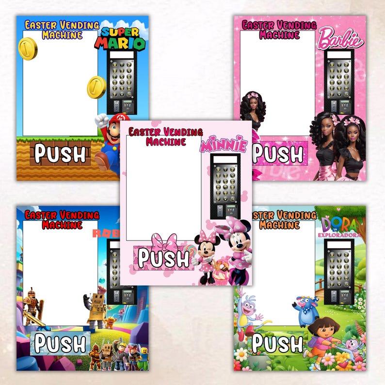 Editable Easter Vending Machine Template,DIY Printable Canva Designs Digital Download,Kids cartoon Characters Easter Party Activity Display