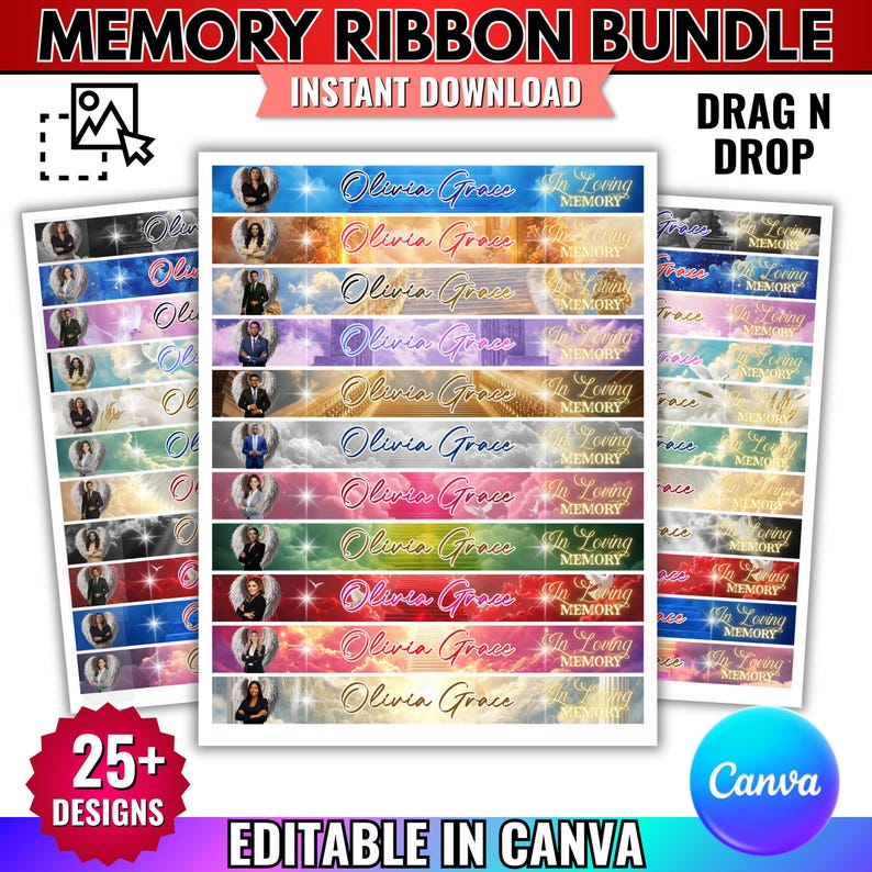 25+ Designs in Loving Memory Ribbon Canva Editable Template,memorial ...