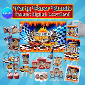 Race Car Birthday Party Favor Bundle, Car Party Pack Chip Bag, Car Theme Editable Labels, Racing Car Party Decorations, Birthday Favor (DIY)