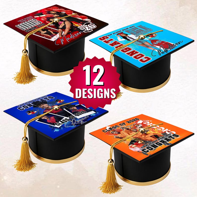 Senrior Cap Vector 12x Graduation Cap Topper Canva Editable Designs | Canva Photo Strip ...