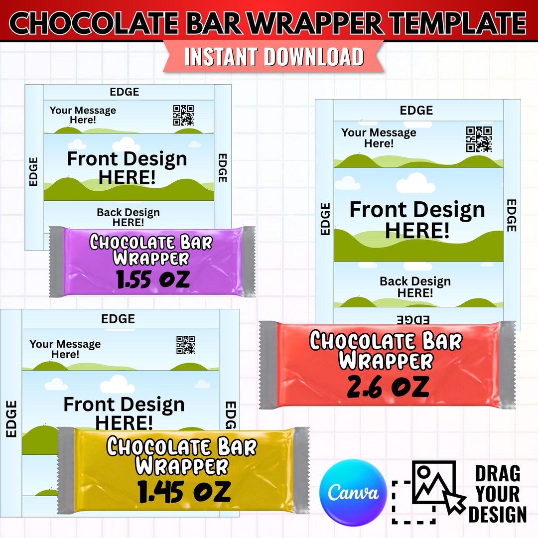 Chocolate Bar Wrapper Template Editable Canva Candy Bar Wrap (3 Sizes ...