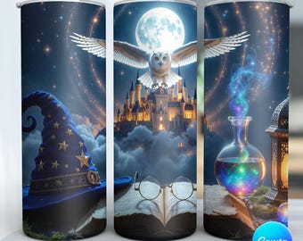 Wizard World Tumbler Wrap Png, 20oz Skinny Tumbler Design, Wizard School Sublimation Wrap, Magic Tumbler PNG, Fantasy Skinny Sublimation