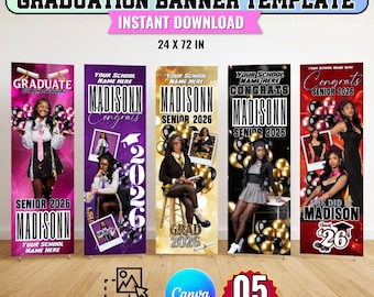 05 Graduation Banner Canva Editable Template, Class of 2026 Celebration, Blue Graduation Banner for Grad Parties, Large Format Grad Banner