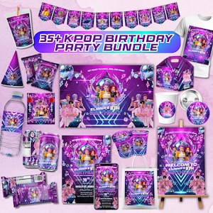 Kpop Demon Hunter Birthday Bundle, Editable Party Labels, Anime Birthday Decorations, Kids Birthday Favors, Kpop Printable Canva Template