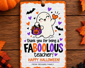 Etichette di Halloween favolose da stampare, etichette di ringraziamento per gli insegnanti di Halloween, etichette spettrali per dolcetti in classe, regalo per insegnanti con download immediato