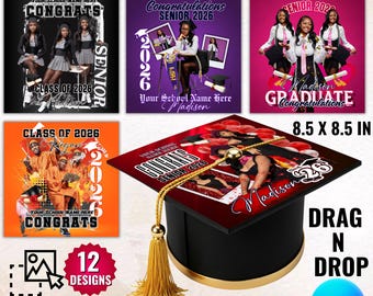 12x Graduation Cap Topper Canva Editable Designs | Canva Photo Strip Graduation Cap Topper Templates | Personalized Senior Cap DIY Bundle