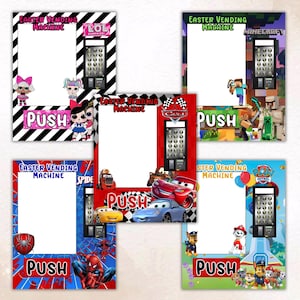 Editable Easter Vending Machine Template,DIY Printable Canva Designs Digital Download,Kids cartoon Characters Easter Party Activity Display