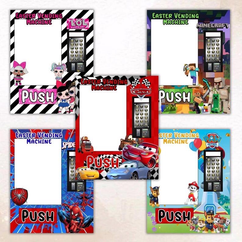 Editable Easter Vending Machine Template,DIY Printable Canva Designs Digital Download,Kids cartoon Characters Easter Party Activity Display