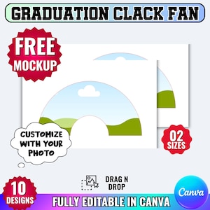 10 Graduation Clack Fan Design Canva Editable Template, Fully Editable In canva Grad Fan 26"X13" 25"X13" Chinese Fan Design, Drag&Drop Temp