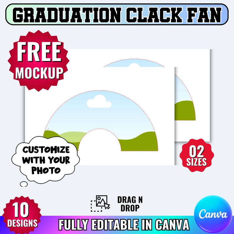 10 Graduation Clack Fan Design Canva Editable Template, Fully Editable In canva Grad Fan 26"X13" 25"X13" Chinese Fan Design, Drag&Drop Temp