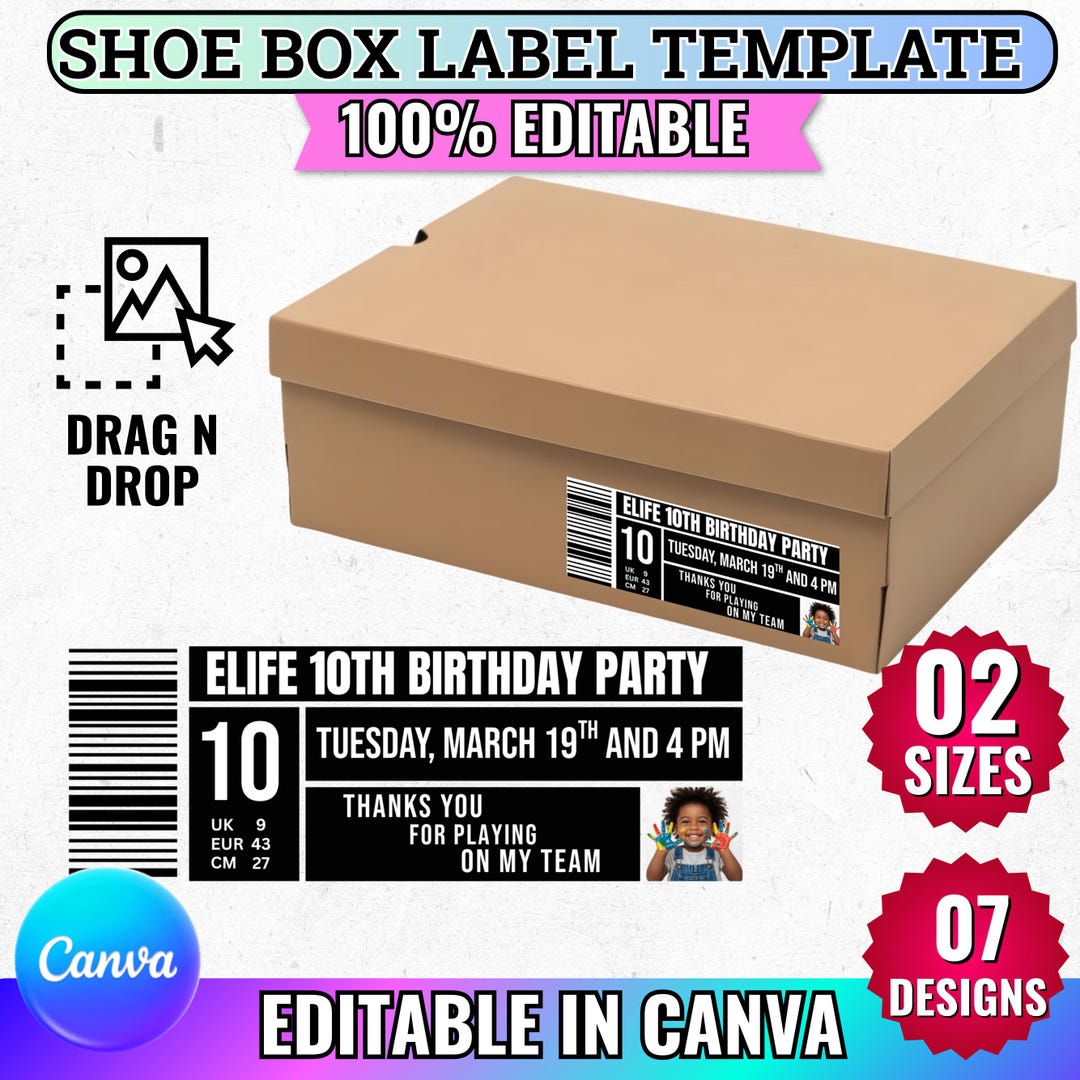 Shoe Box Label Template | Sneaker Box Label SVG | Editable Favor Box ...