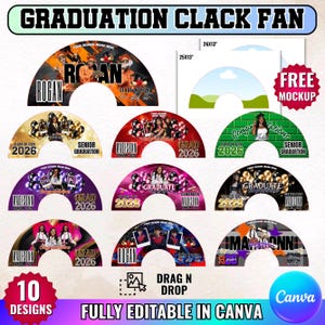 10 Graduation Clack Fan Design Canva Editable Template, Fully Editable In canva Grad Fan 26"X13" 25"X13" Chinese Fan Design, Drag&Drop Temp