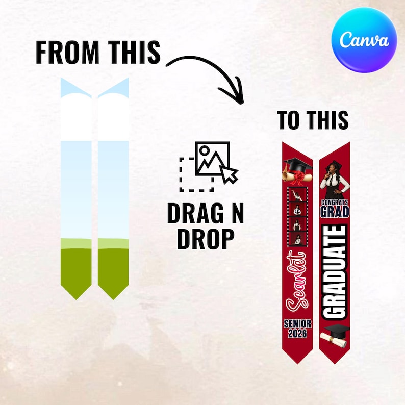 15x Graduation Stole Canva Editable Template Bundle, Graduation Sash Sublimation 2026, Personalized Graduate Design & Stole Layouts