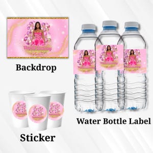 15x Birthday Party Favor Template Bundle, Pink Canva Editable Graduation Treats Design, Party Favor Custom Water Labels, Chip Bag, Wrapper