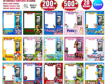 Editable Easter Vending Machine Template,DIY Printable Canva Designs Digital Download,Kids cartoon Characters Easter Party Activity Display