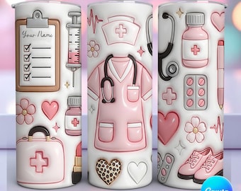 Inflated Nurse Tumbler Wrap PNG,3D Nursing Tumble Sublimation, 20oz Medical Coat, Syringe Heart Design