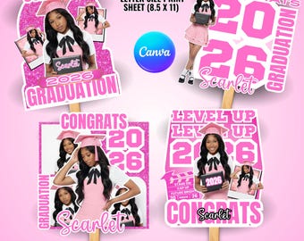 Graduation Fan 2026 Design, Editable Canva Template, Lights, Camera, Graduate