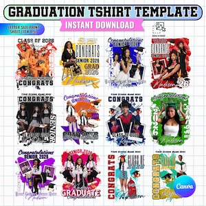 12 Graduation Tshirt Bundle Editable in Canva, 2026 Graduation T Shirt Bundle, Graduation Tshirt Template Bundle, Fixed Background Colour
