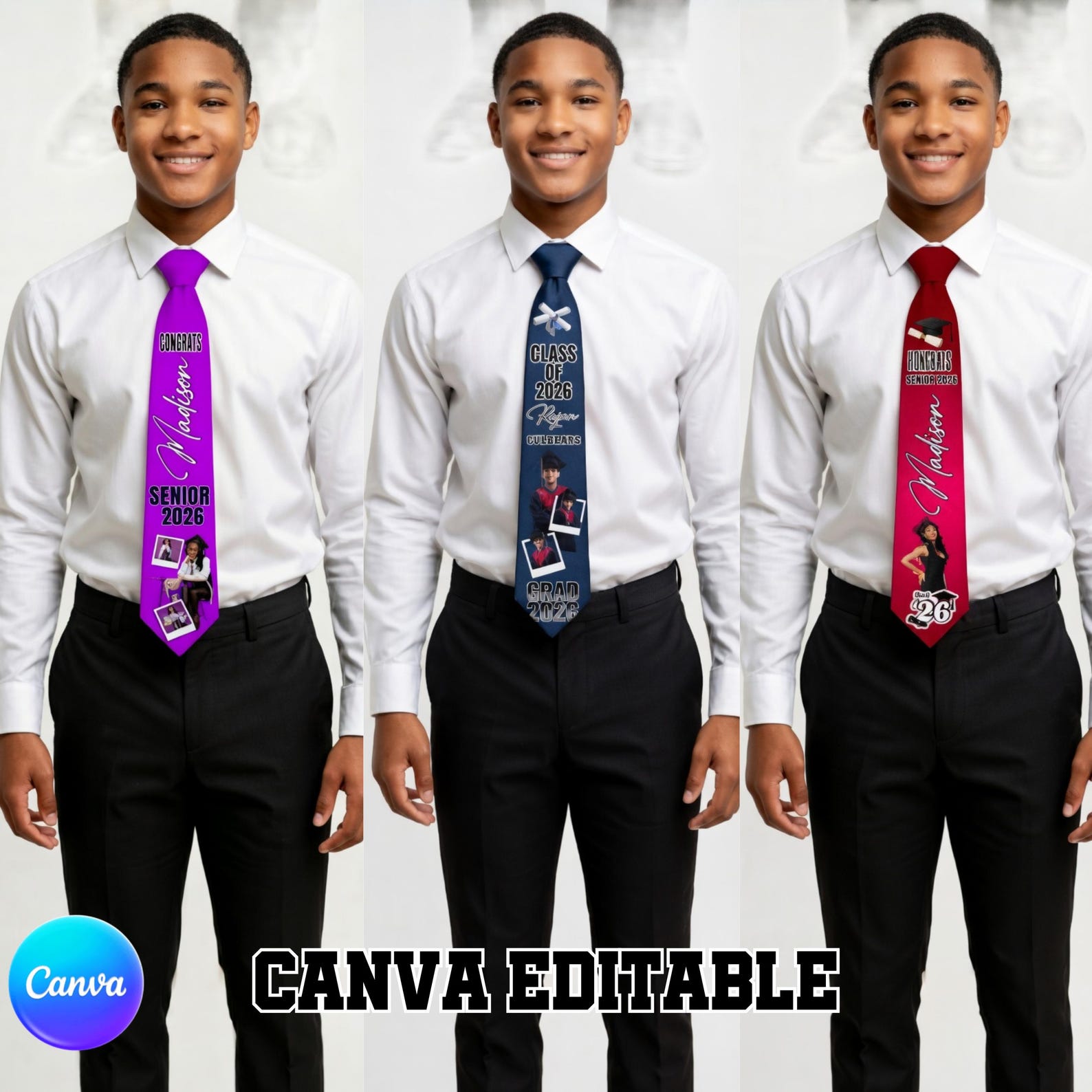 Graduationtie Graduation Tie Template Bundle | 12 Canva Designs | Editable Senior ...