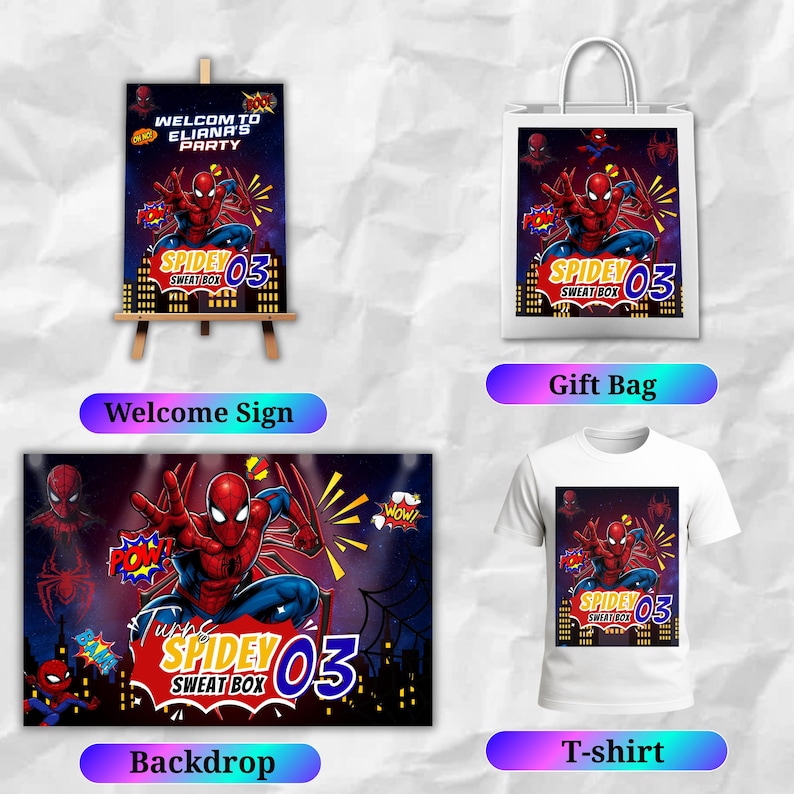 Printable Spider Man Birthday Party Favors, Labels, Stickers, Decor, Chip bag, Water bottle label, Chocolate Wrapper, Caprisun Label, Canva