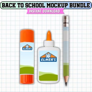 Back to School Mockup Bundle Canva Template, School Supply Label Mockups, Notebook Glue Pencil Crayon Mockup, Editable Canva Digital Download