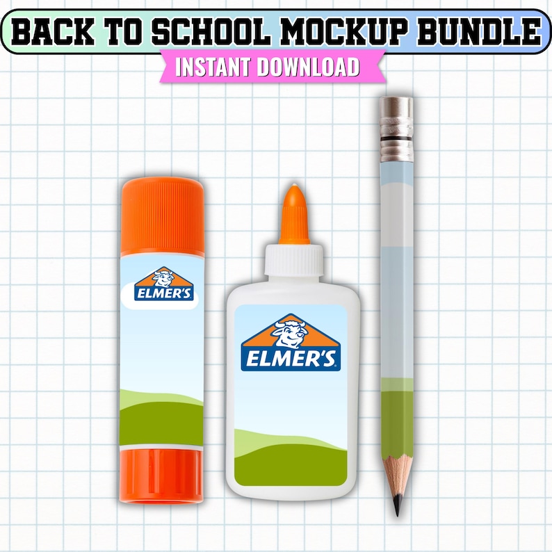Back to School Mockup Bundle Canva Template, School Supply Label Mockups, Notebook Glue Pencil Crayon Mockup, Editable Canva Digital Download