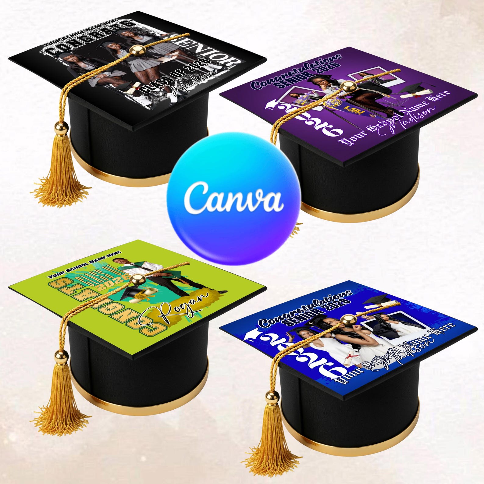 Senrior Cap Vector 12x Graduation Cap Topper Canva Editable Designs | Canva Photo Strip ...