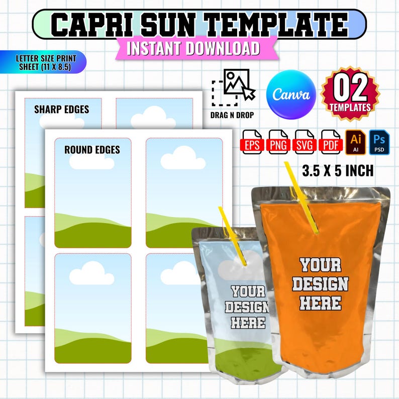 Capri Sun Canva Template Editable Juice Pouch Label Blank Caprisun ...