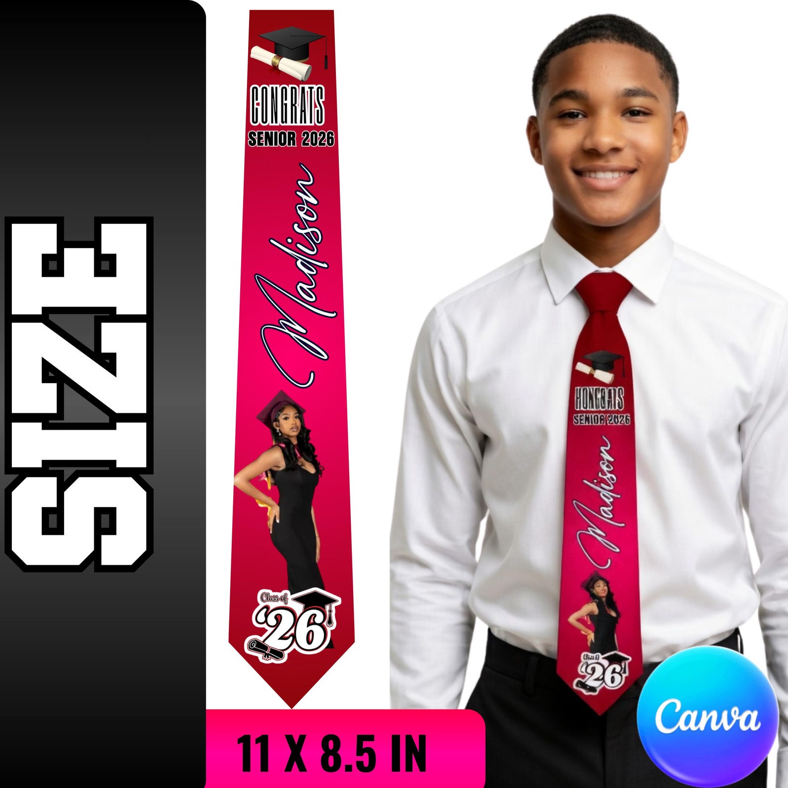 Graduationtie Graduation Tie Template Bundle | 12 Canva Designs | Editable Senior ...