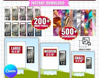 Sjabloon automaat, 8 x 10 12 x 16 16 x 20, gratis achtergronden en geldpanelen, paasautomaat, betalingspaneel, afstudeerdoos, doe-het-zelfcanva