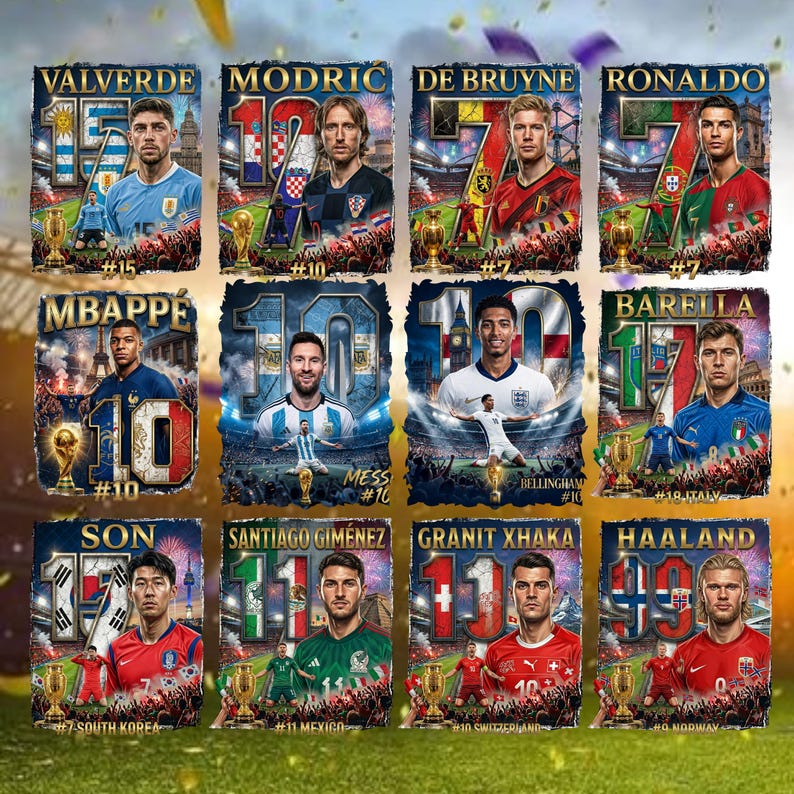 25+ World Cup Teams Football Soccer Png Bundle - DTF & DTG PNG Files | A2 A3 A4 T-Shirt Graphics Streetwear Halftone Digital Download